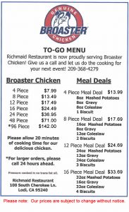 Brosted Chicken Menu